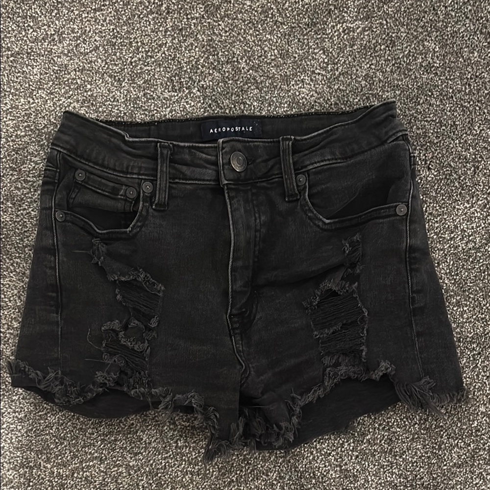 Aeropostale Black Ripped Jean Shorts